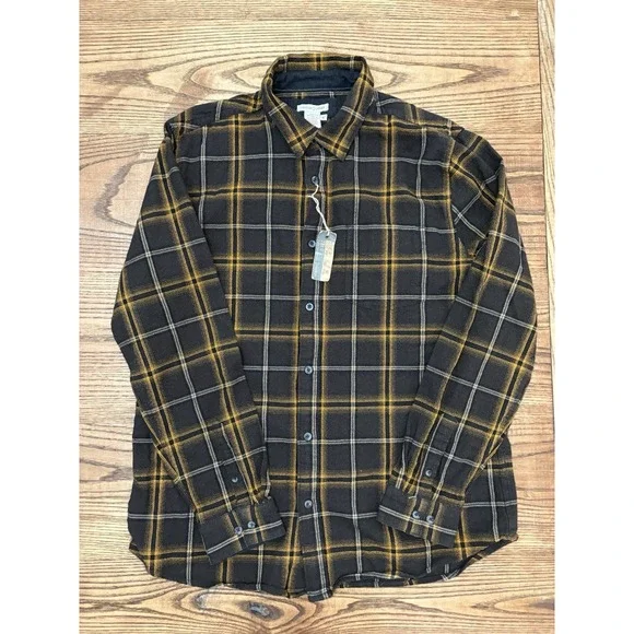 Carbon2Cobalt Men's Medium Timbers Flannel Brown/Gold Plaid Long Sleeve Shirt - Picture 2 of 10